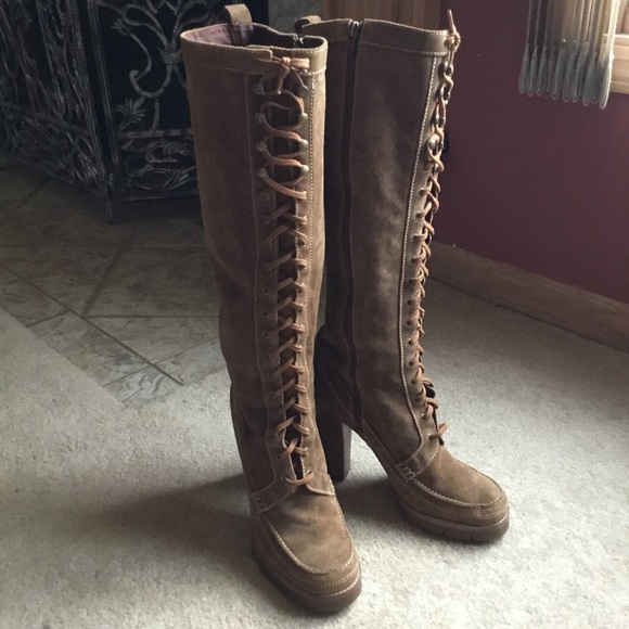 MK suede eyelet hook loop knee high platform RARE - Picture 9 of 16